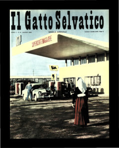 Agip service station in Oristano, Italy. ‘Il Gatto Selvatico’ 1956, No. 06, cover. Archivio Storico Eni.