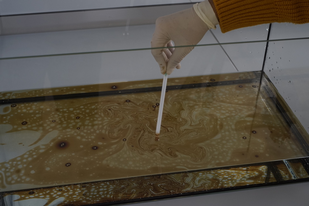Mikrofluidik Experiment, Rohöl und Honig