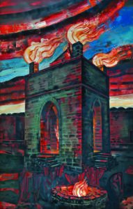 Tahir Salahov, Ateshgah, Land of Fire Triptych, Oil on canvas, 225x145 cm. 2007, Azerbaijan National Museum of Art