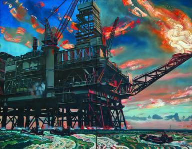 Tahir Salahov, The Caspian Today, Land of Fire Triptych, Oil on canvas, 225x145 cm. 2007, Azerbaijan National Museum of Art